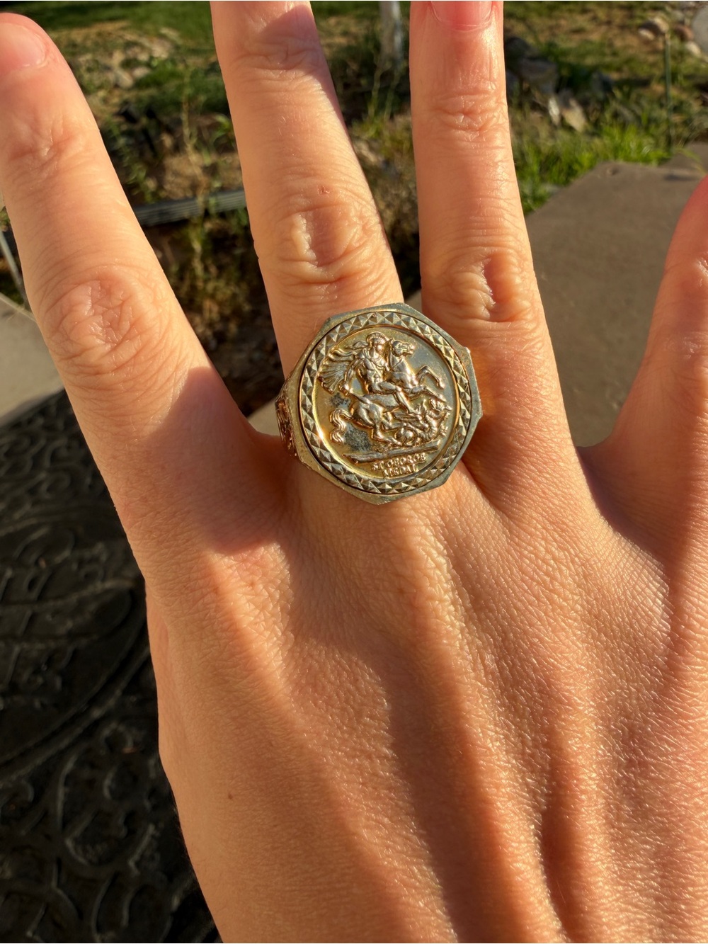 Gold-Tone Medallion Signet Ring - Classic St. George Motif
